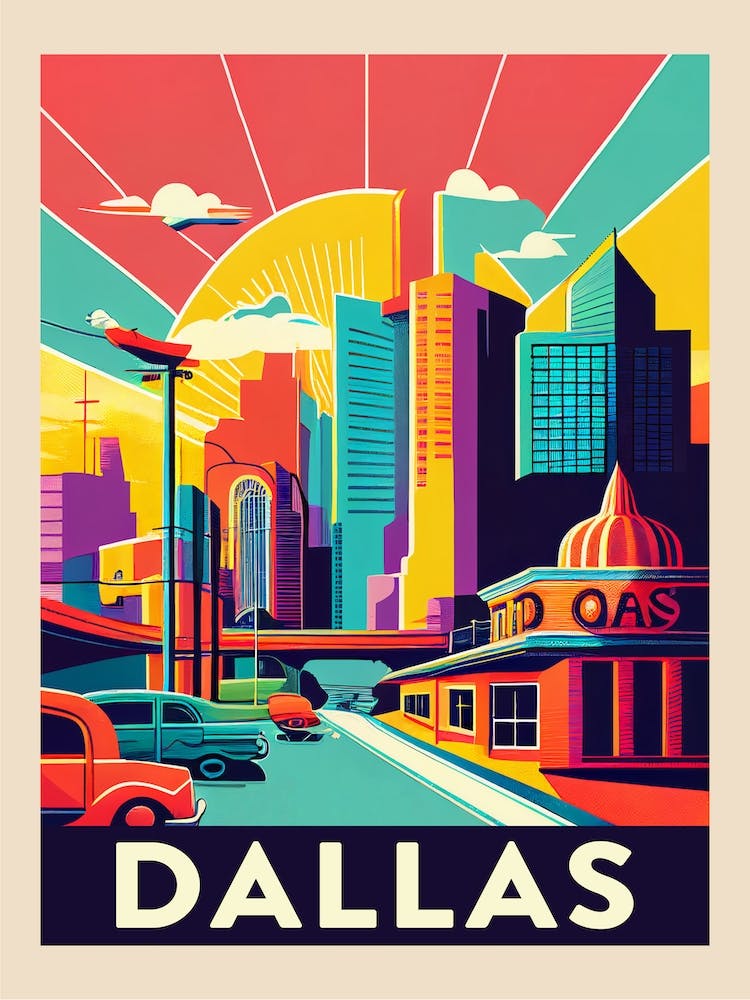 Dallas Retro Colourful Travel Poster