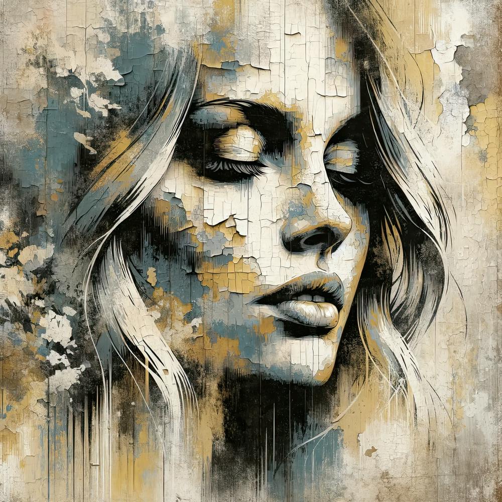 Woman on Textured Wall Print