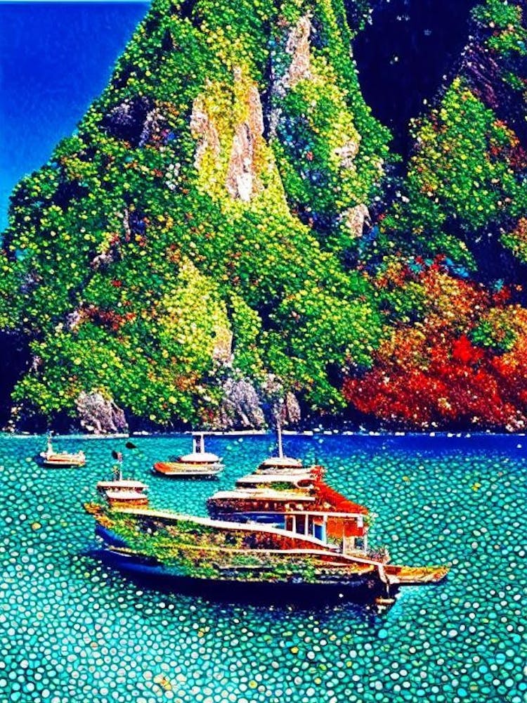 Phi Phi Islands Thailand Pointillism Style Tropical Destination