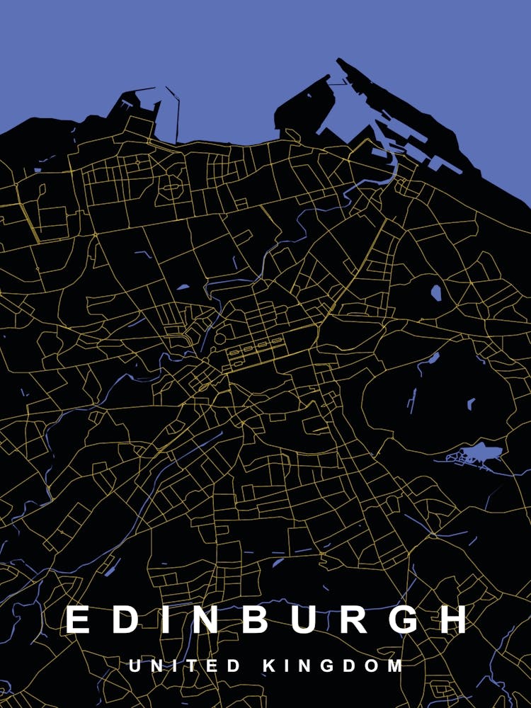 Edinburgh City Map Black and Gold