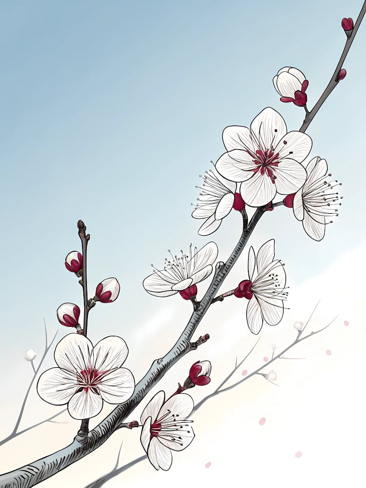 Minimalist Ink Sketch Of Ink Drawn Plum Blossoms