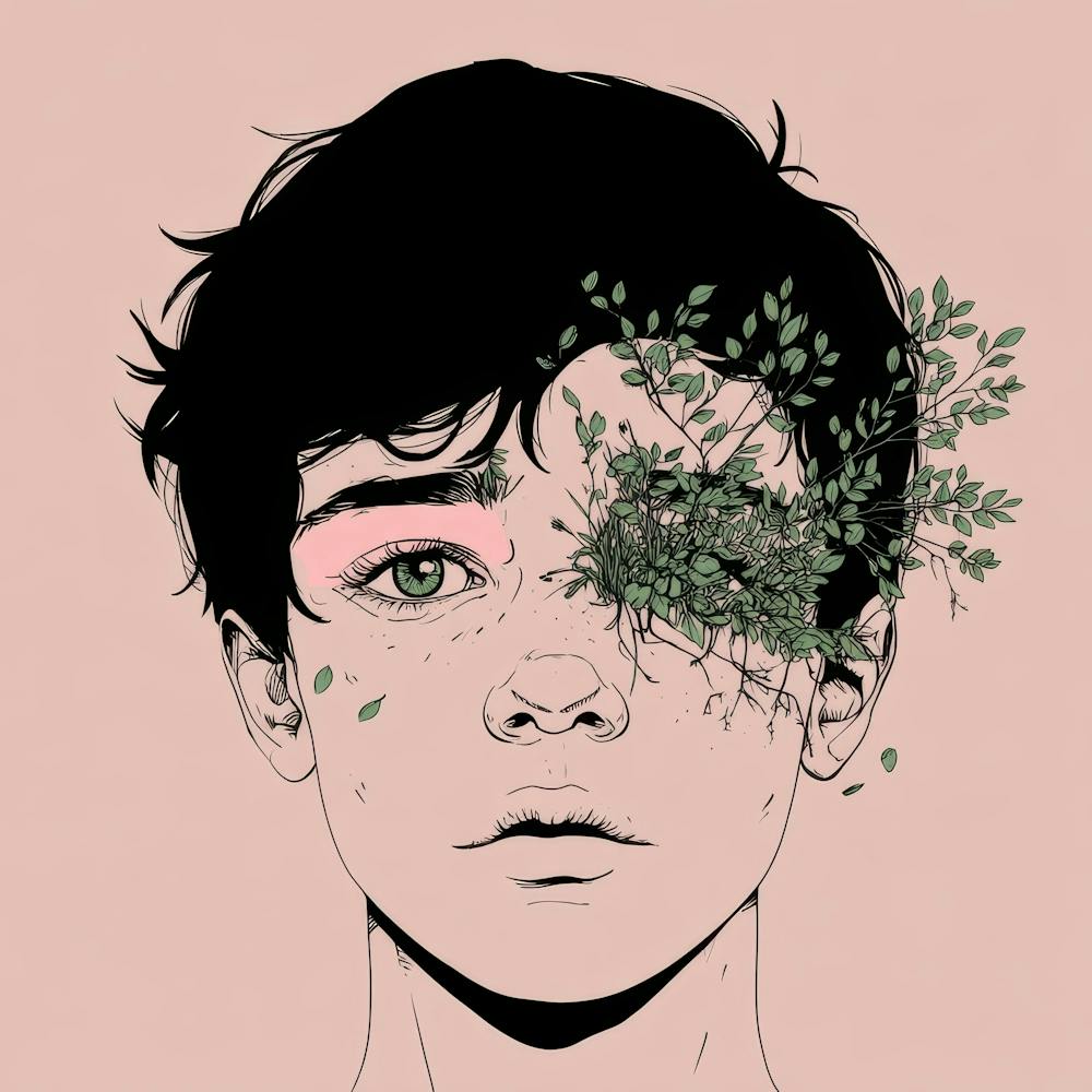 Boy With Plants On His Face