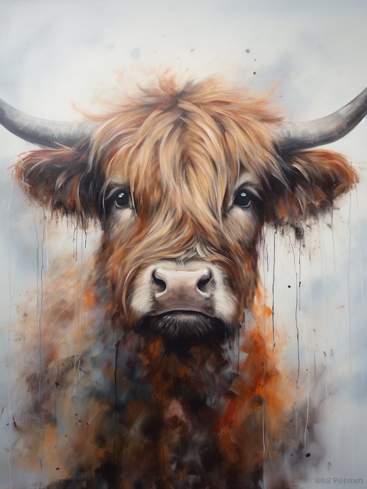Brushstroke Portrait Of Highland Cow 1