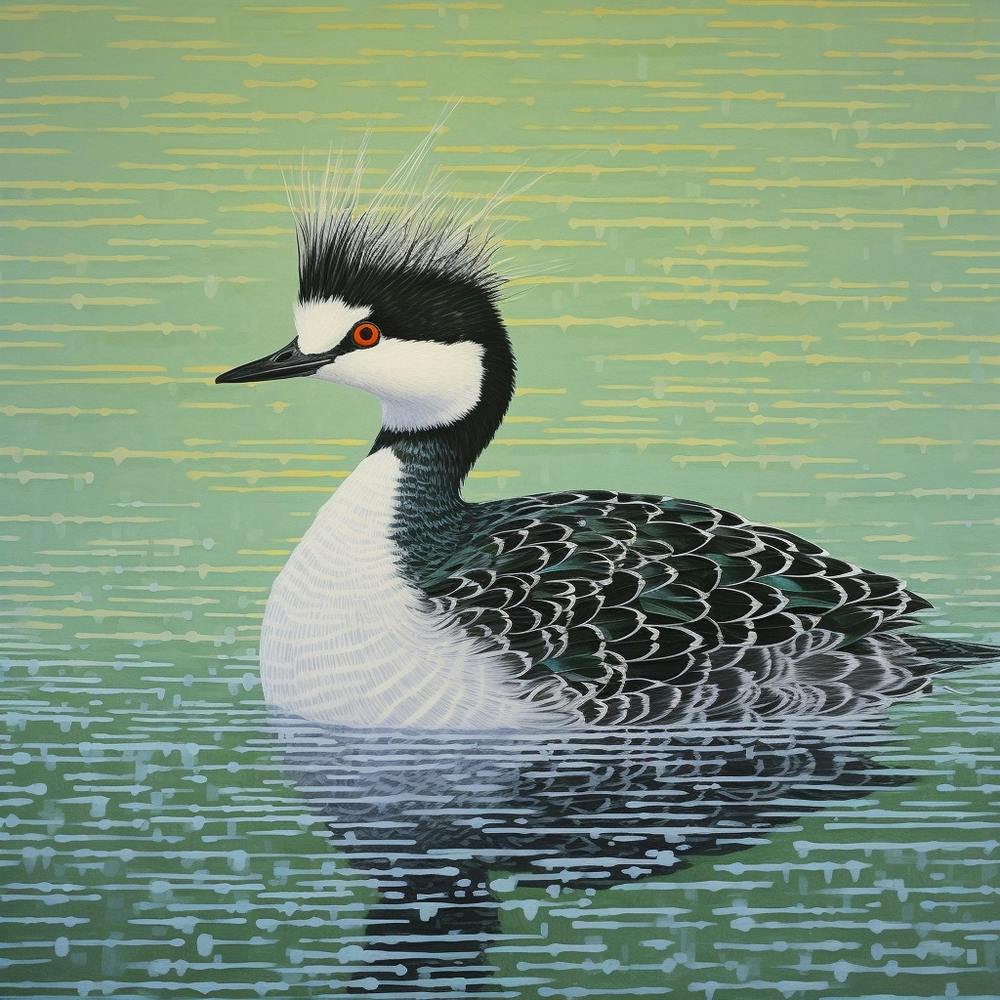 Ohara Koson Inspired Bird Painting Grebe 4 Square