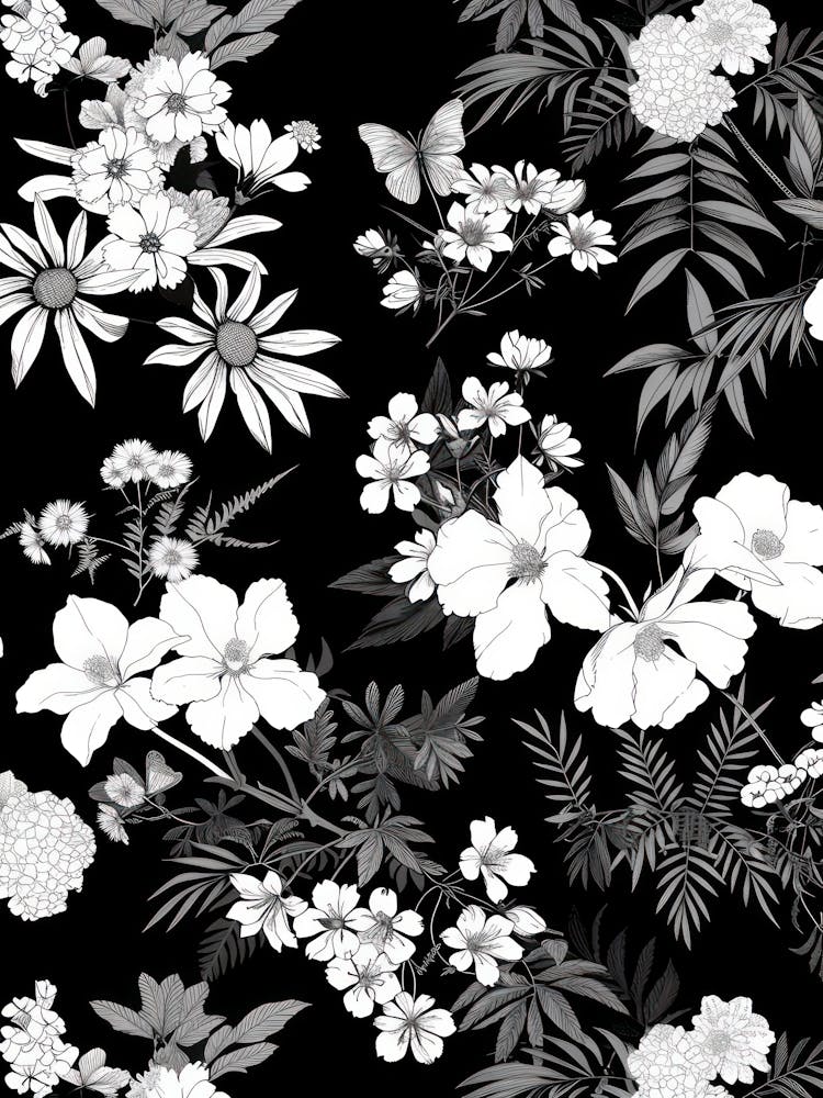Großes Japan Hokusai Schwarz-Weiß-Blumen 5