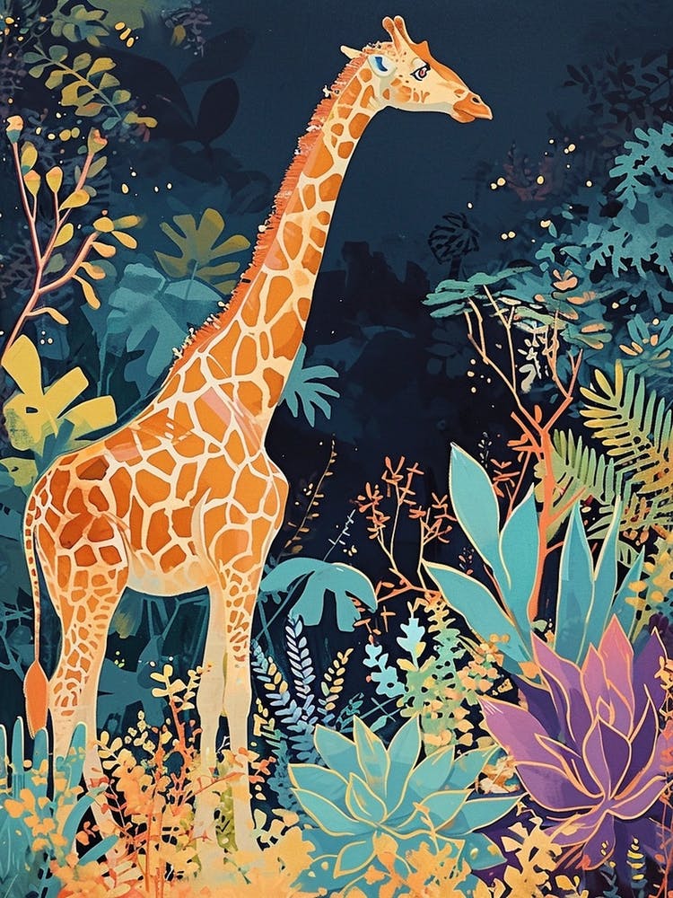 Giraffe In The Plants Watercolour Style 1