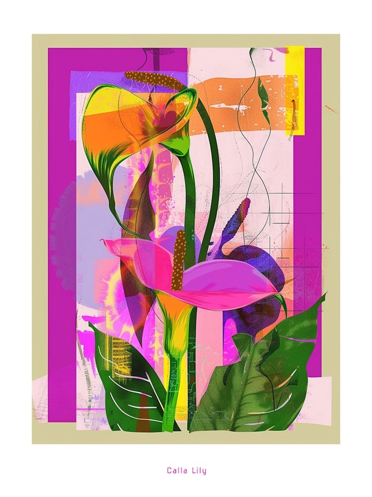 Calla Lily 4 Neon Flower Collage Poster