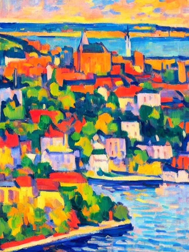 Port Of Quebec City Canada Brushwork Painting harbour