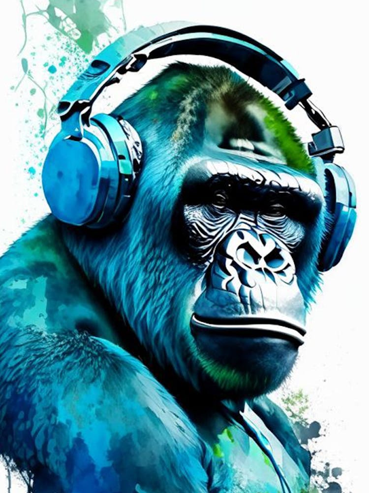 Gorilla Using Dj Set And Headphones Gorillas Mosaic Watercolour 1