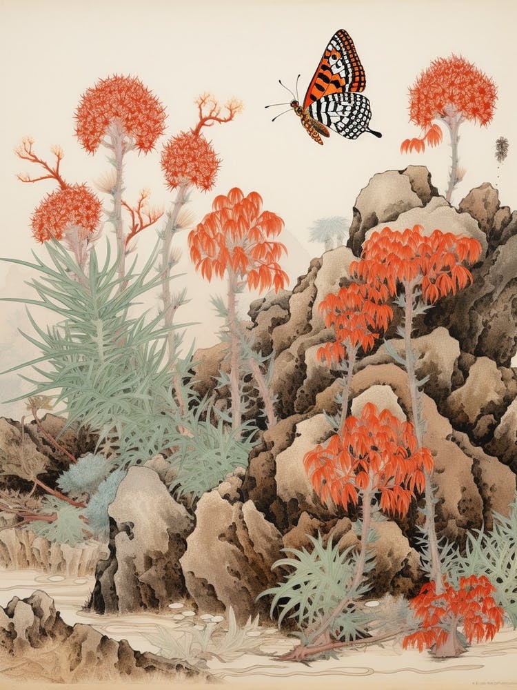 Butterfly With Desert Plants 2