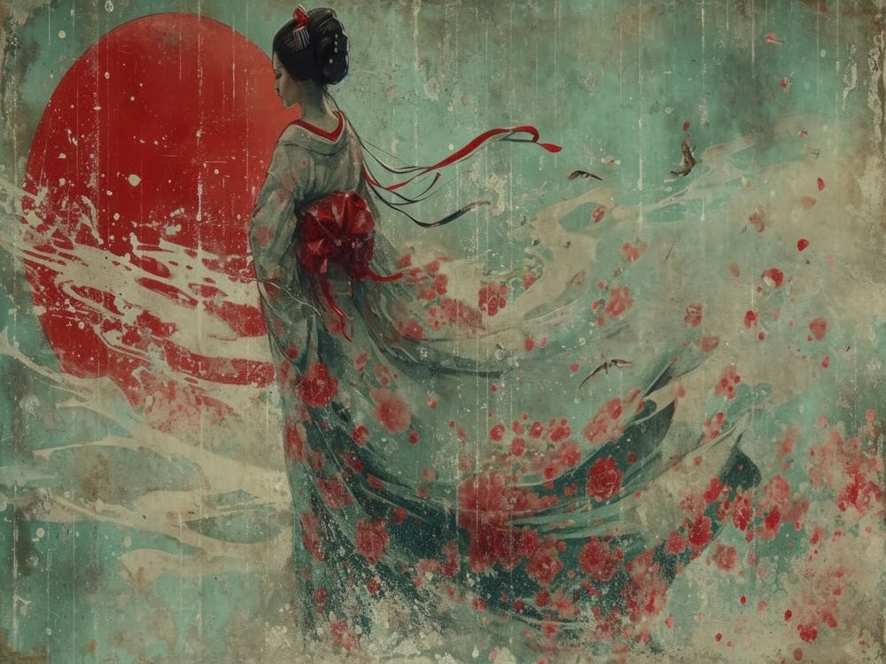 Geisha Grace: Elegance in Burgundy and Grey. Geisha 3