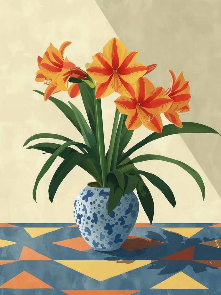 Amaryllis Flowers On A Table   Contemporary Illustration 4