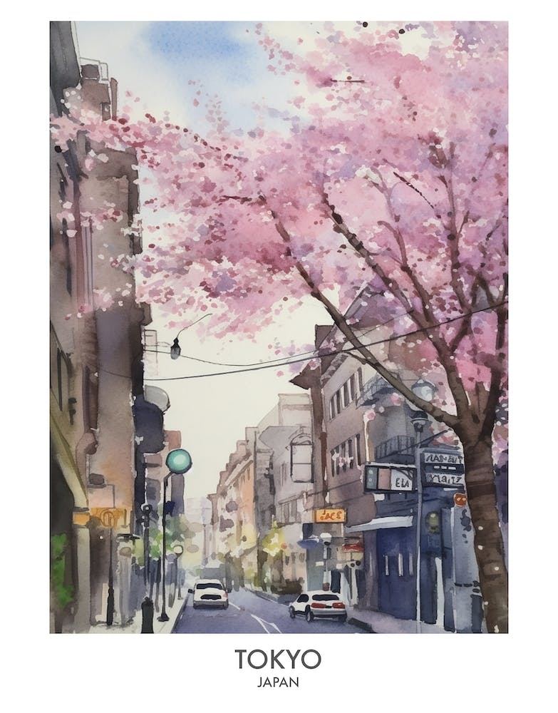 Tokyo 1 Watercolour Travel Poster