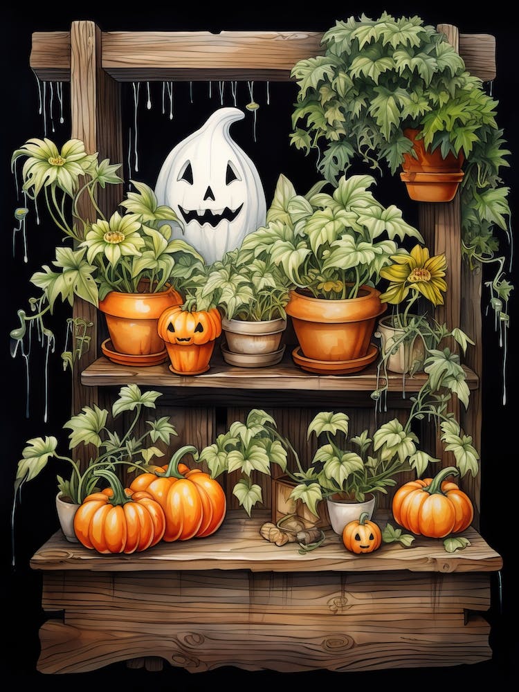 Cute Bedsheet Ghost, Botanical Halloween Watercolour 152