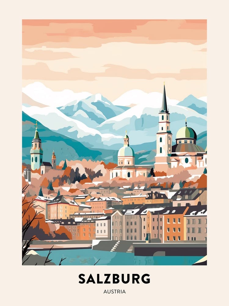 Vintage Winter Travel Poster Salzburg Austria 4