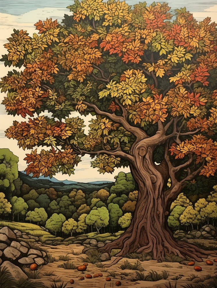 Englische Walnuss Vintage Herbstbaum Druck