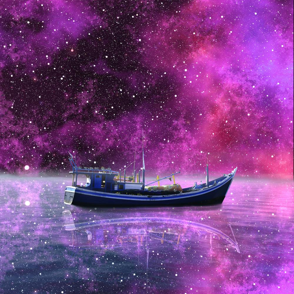 Boat Fisherman Ship Sea Ocean Milky Way Night Nature Universe Space Galaxy Lake Water