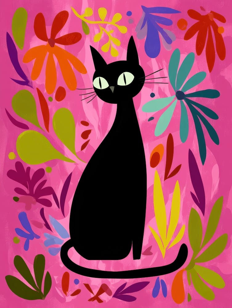 Black Cat With Flowers 15