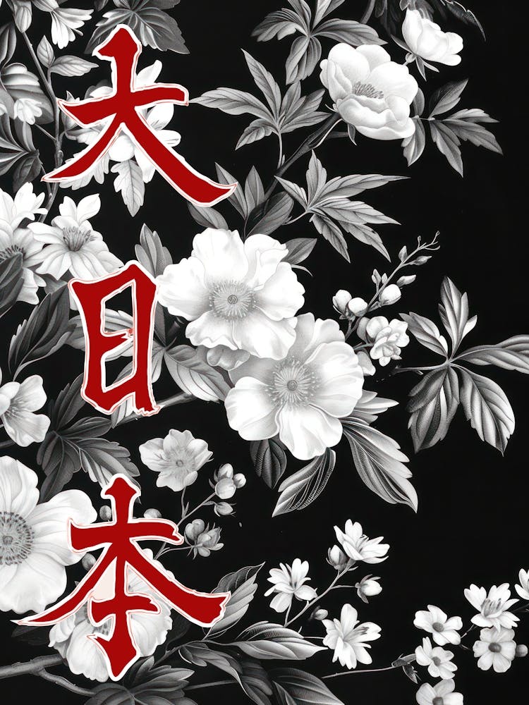 Great Japan Hokusai  Poster Monochrome Flowers 7