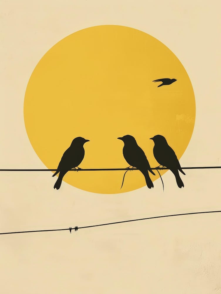 Silhouette Of Birds On Wire