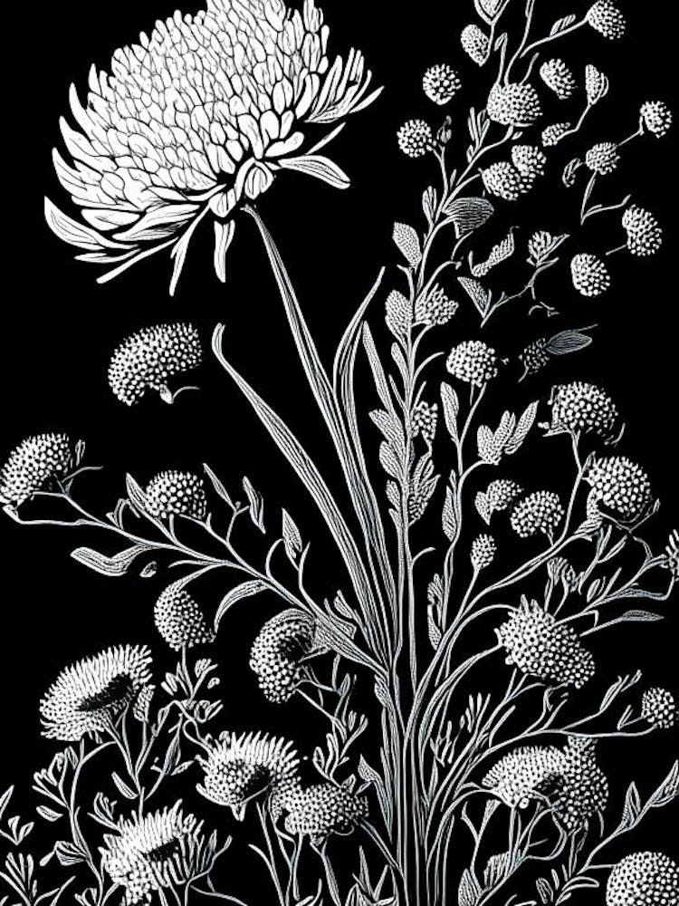 Pearly Everlasting Wildflower Linocut 1