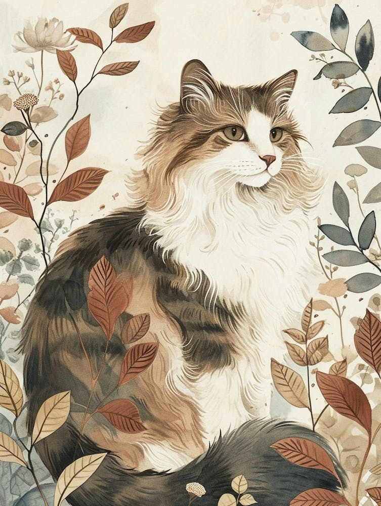 Norwegian Forest Cat Japanese Illustration 3