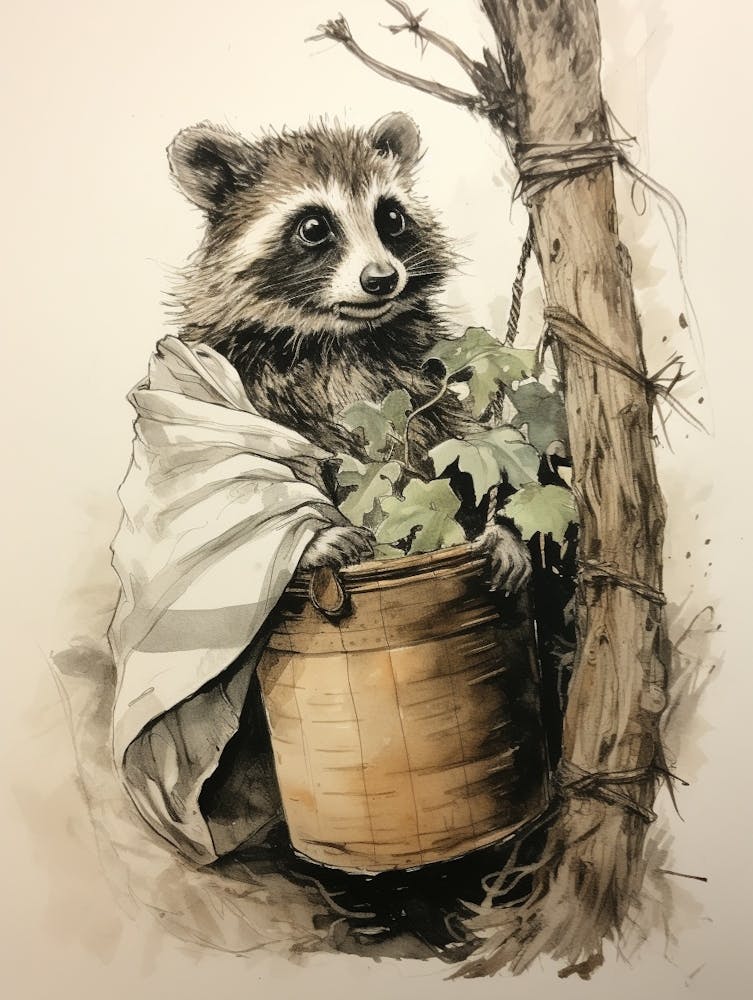 Raton Laveur 2 - Aquarelle Animalière Style Conte de Fées