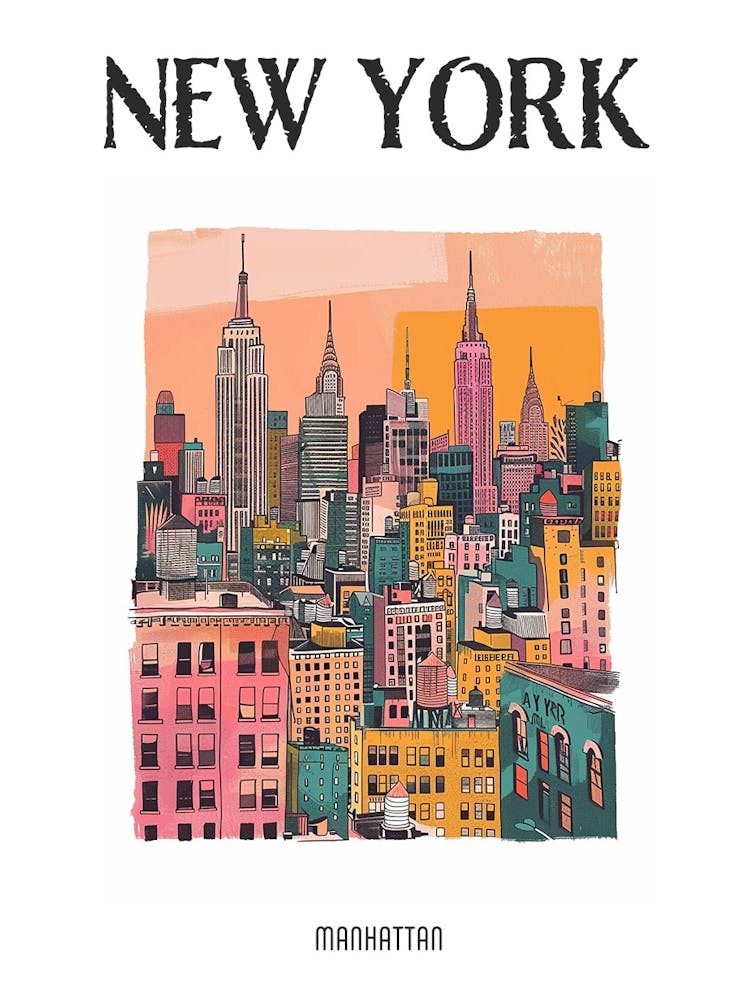 Manhattan New York Colourful Silkscreen Illustration 4 Poster