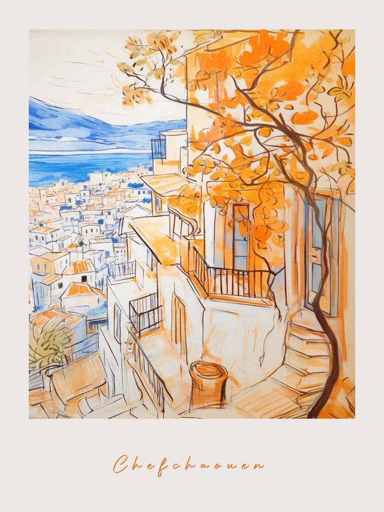 Chefchaouen Morocco Orange Drawing Poster