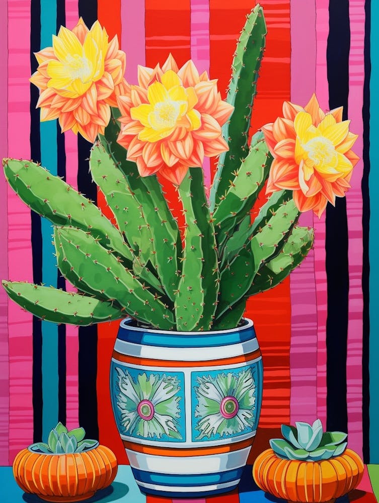 Cactus Painting Maximalist Still Life Chamaecereus Silvestrii Cactus 3