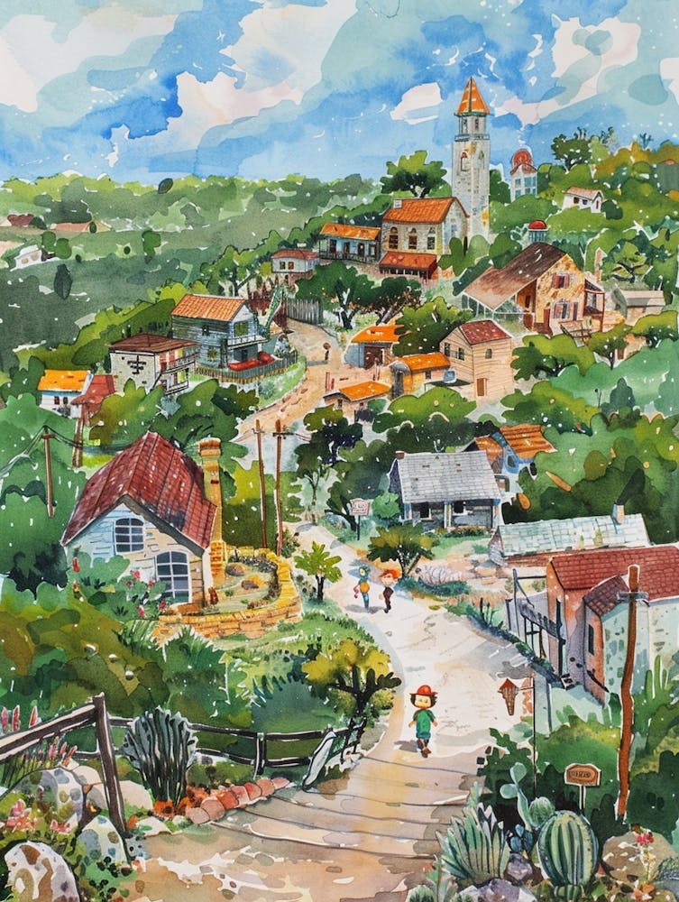 Storybook Illustration Mount Bonnell Austin Texas 2