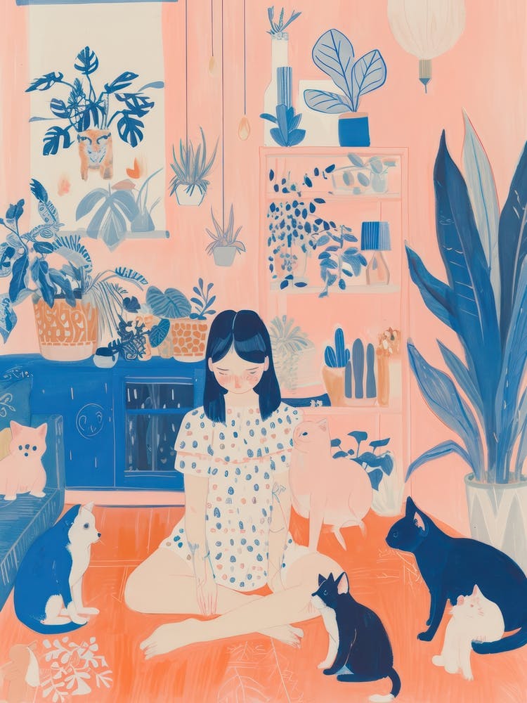 Girl Cat Lover Lo Fi Kawaii Illustration 8