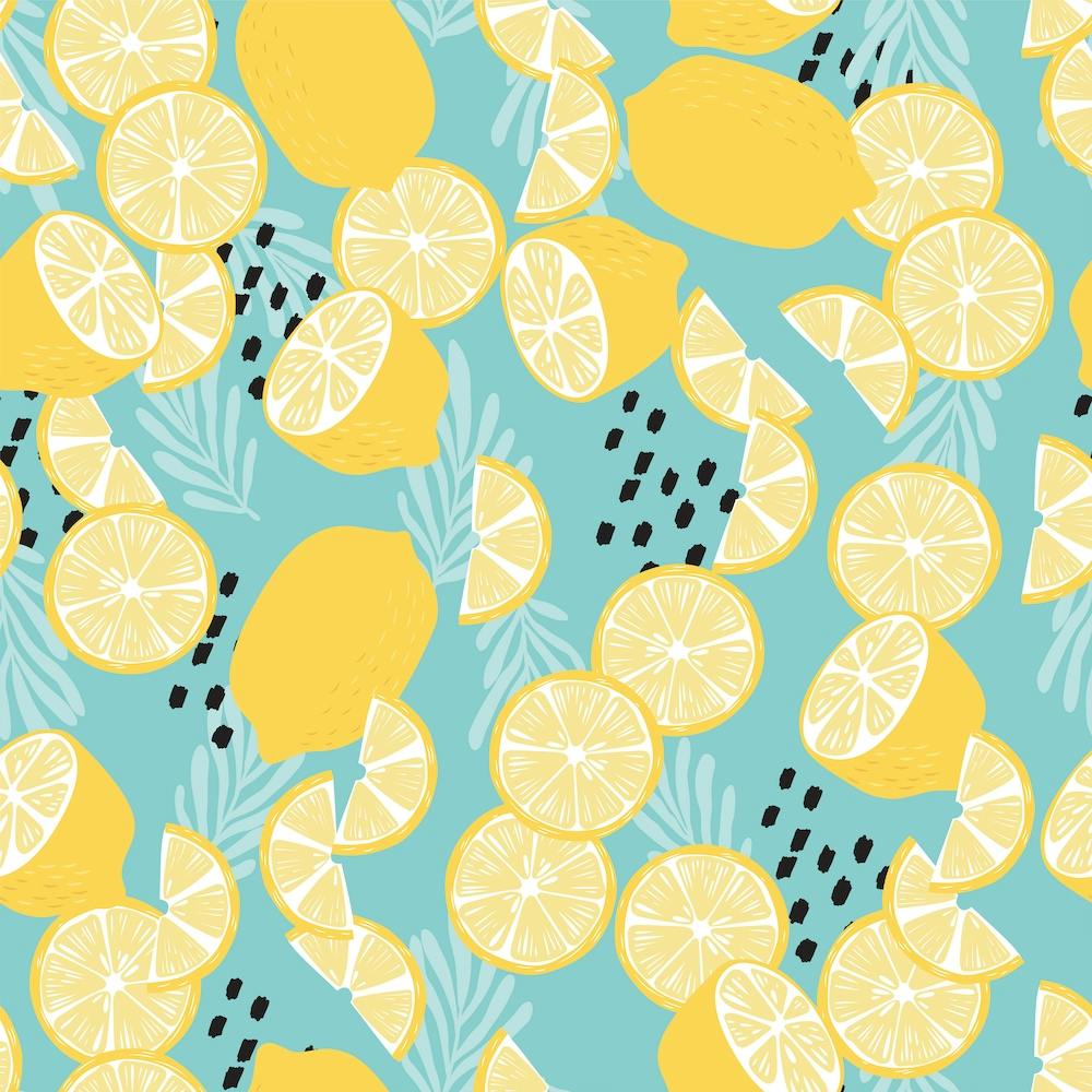 Lemon And Lemon Slices Pattern With Decoration Square