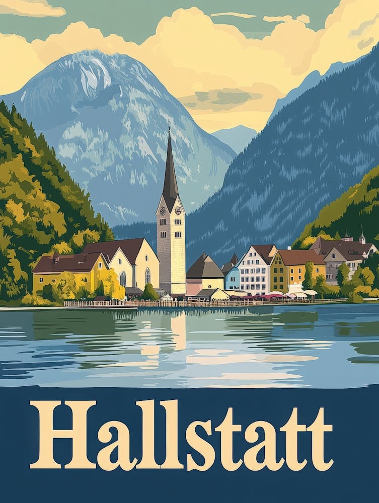 Aihrgdesign A Vintage Travel Poster Of Hallstatt Featuring Th B7f8379a 7f45 4127 8ede 782a04eaf8b5 0
