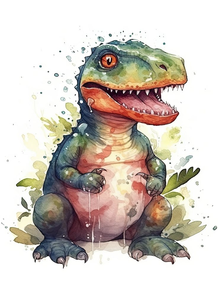 Tyrannosaurus Rex Cute Dinosaur Watercolour 3