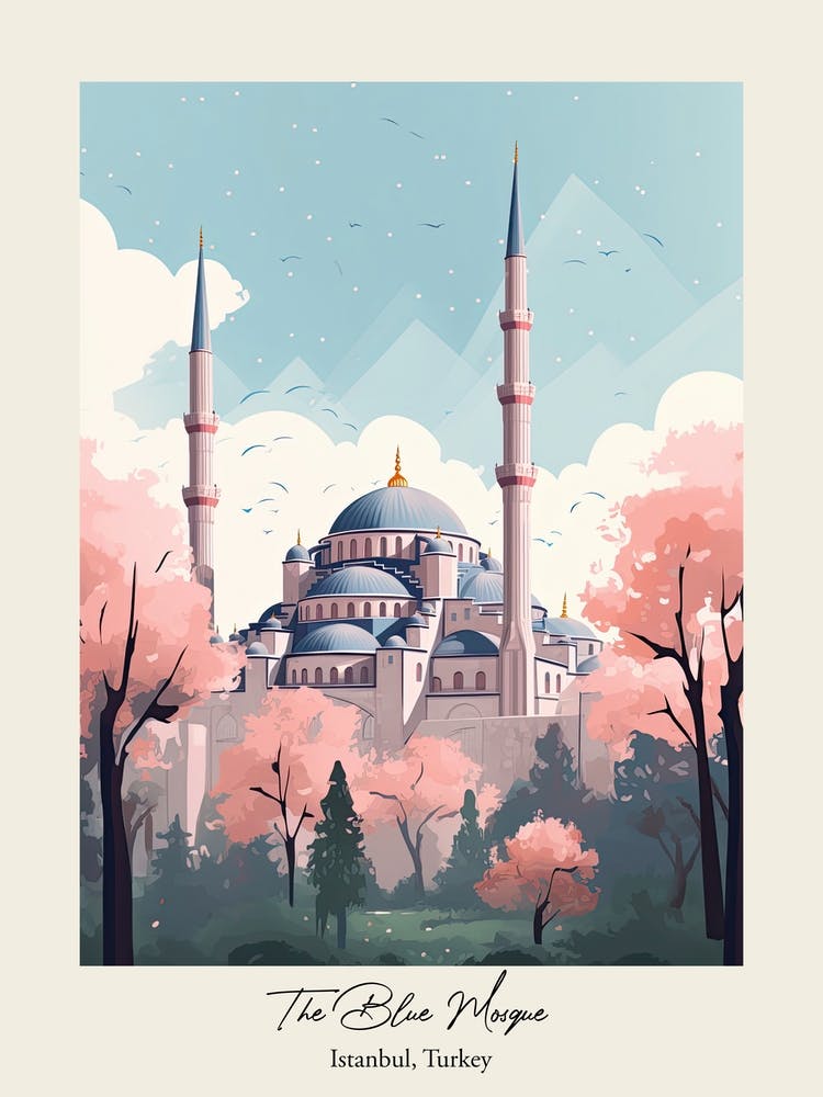 The Blue Mosque   Istanbul, Turkey   Cute Botanical Illustration Travel 3 Poster