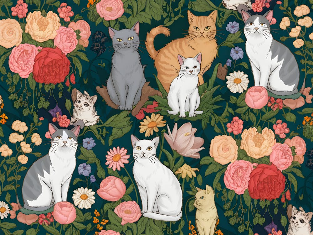Cats And Flowers : William Morris Inspired Cats Collection