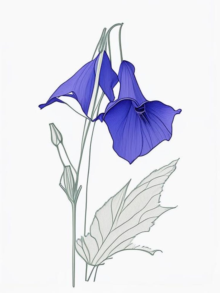 Canterbury Bell Floral Minimal Line Drawing 2 Flower