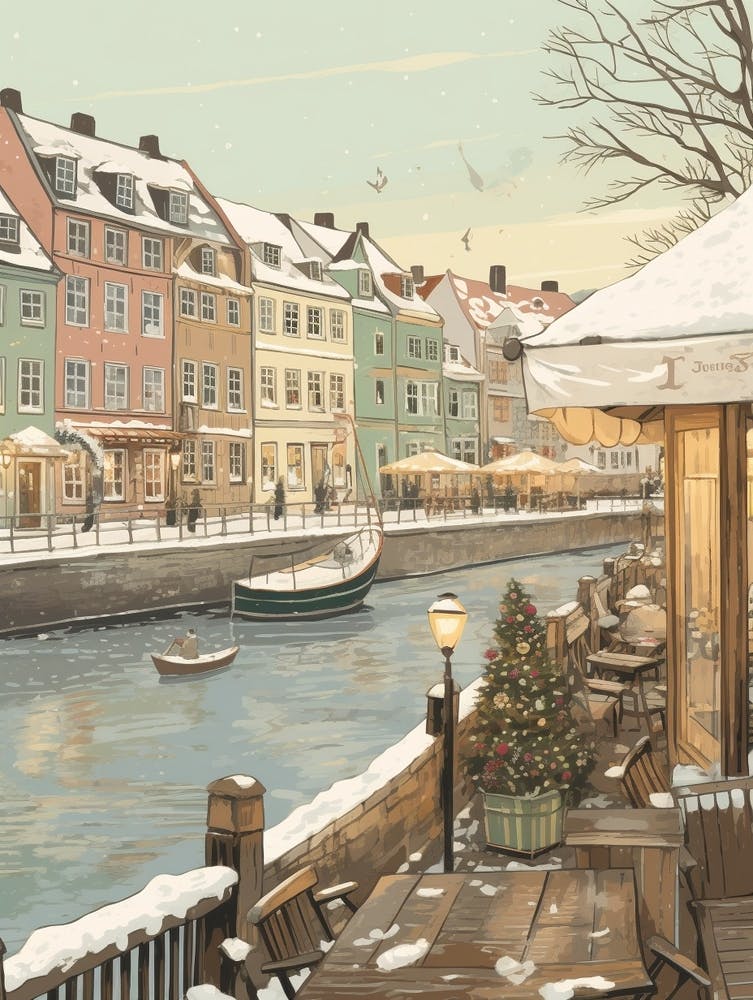 Vintage Winter Illustration Copenhagen Denmark 2