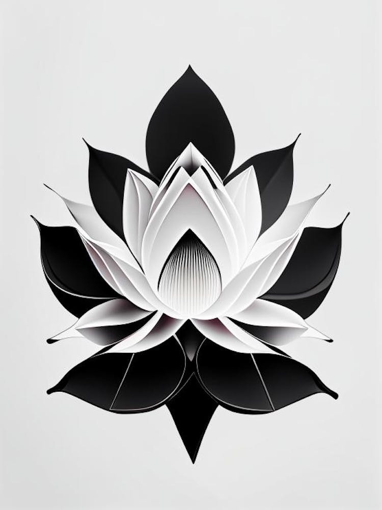 Amur Lotus Black And White Geometric 1