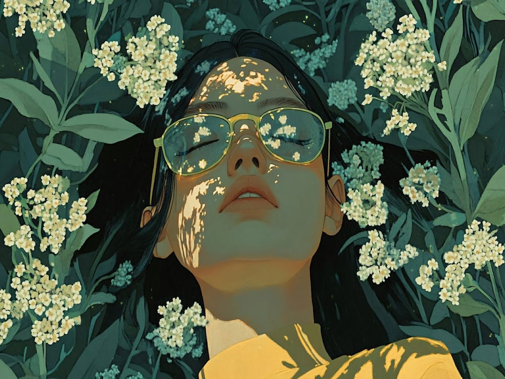 Girl Laying In Flowers