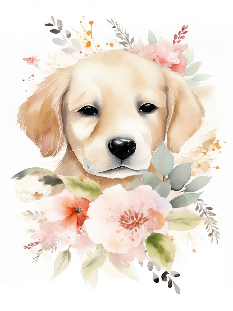 Chiot Floral Bébé Aquarelle 3