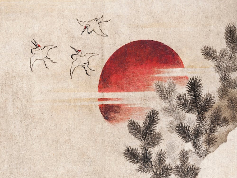 Birds And Sunset, Katsushika Hokusai 1