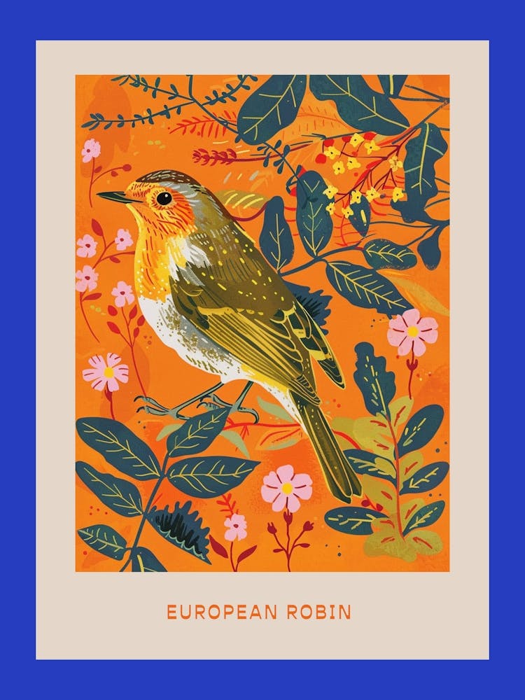 Spring Birds Poster European Robin 2