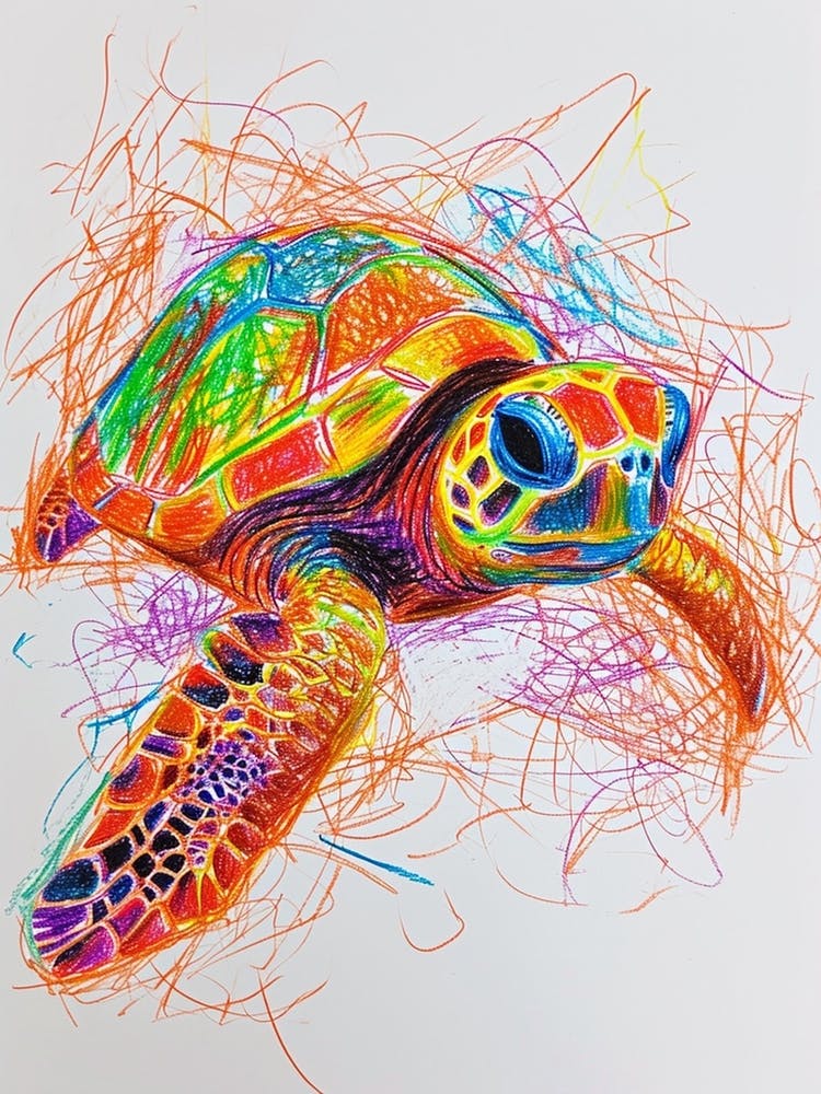 Sea Turtle With Marine Plants Scribble 1