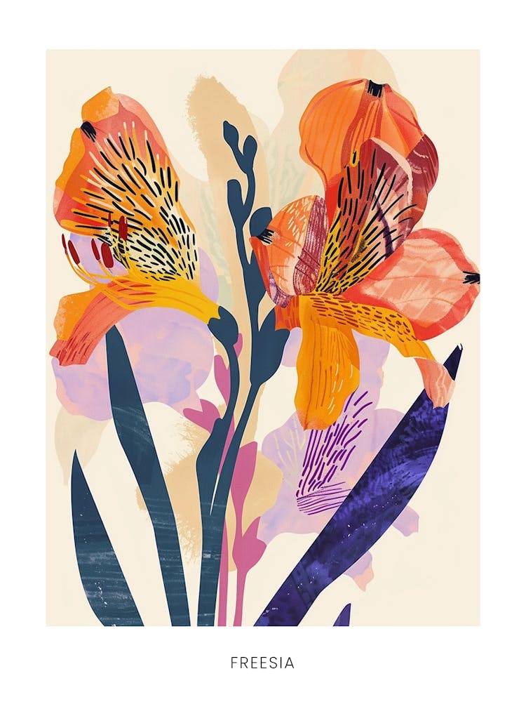 Colourful Flower Illustration Poster Freesia 4