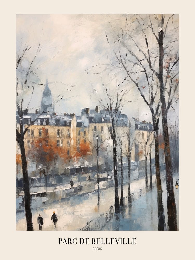 Winter City Park Poster Parc De Belleville Paris France 4