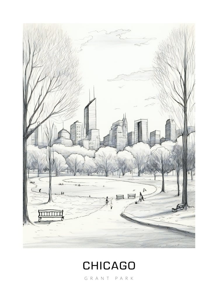 Grant Park, Chicago B&W Poster