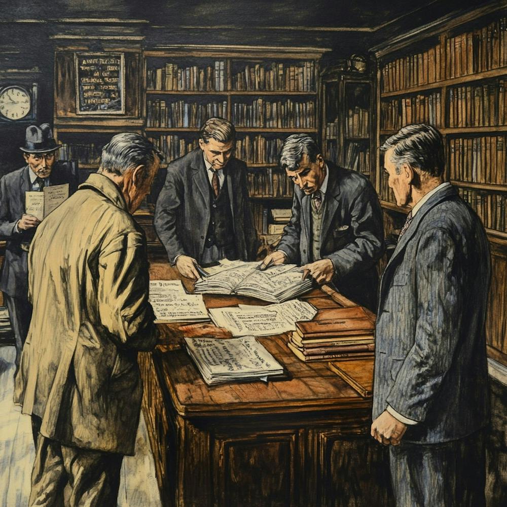 Group Of Men In A Library