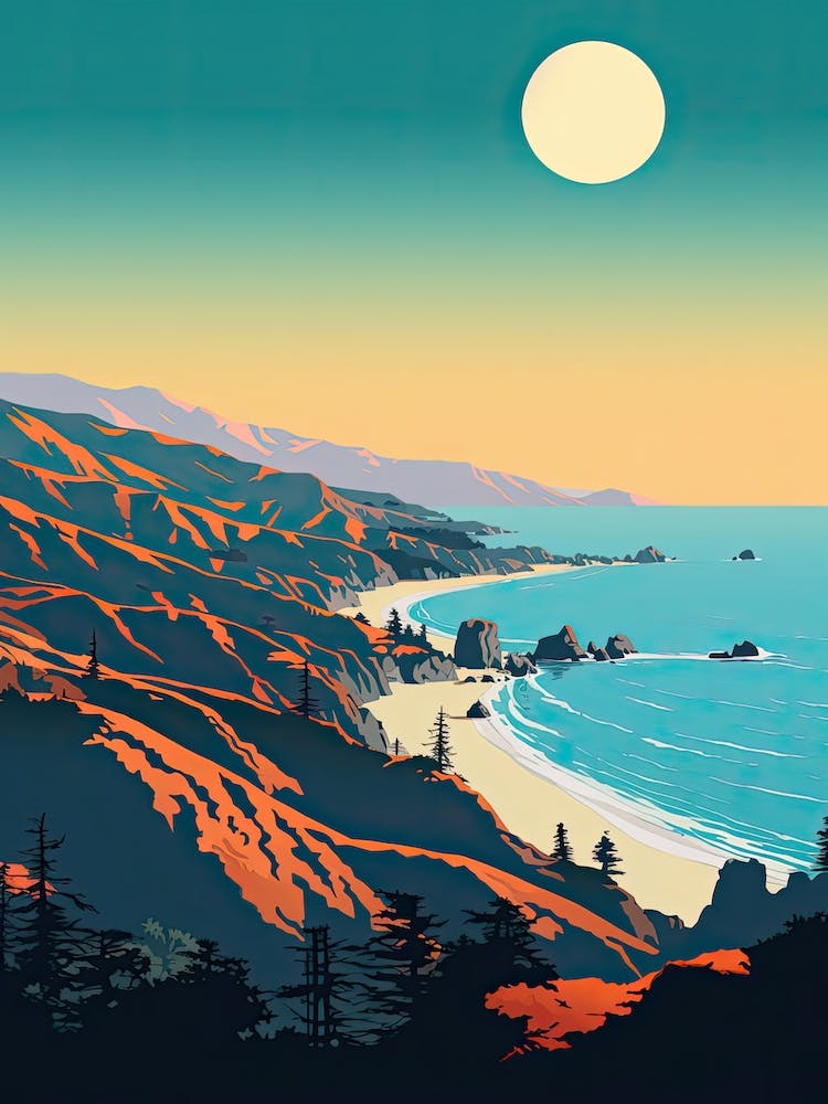 Big Sur California, Usa, Bold Outlines 2
